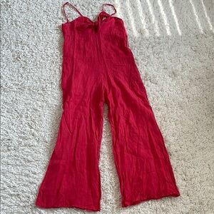 Red linen wide leg Jumpsuit